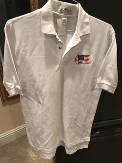 Men’s White Polo Shirt With Flag Logo Size small