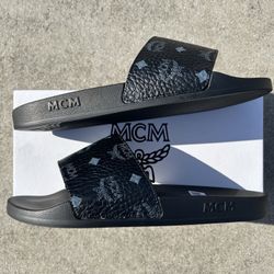 MCM Visetos Slide Sandals Black | Designer Luxury | Men’s