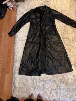 Black Faux Leather Long Duster Coat