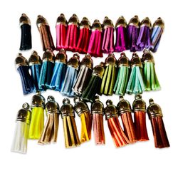 Baby/ Brdal Shower charms/ Favors: 32 Pcs Small Multicolor Unique Suede Tassels for Cellphone Charms Keychain Jewelry Making