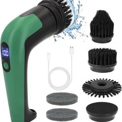 Electric Spin Scrubber, Cleaning Brush with 6 Replaceable Brush Heads, Cordless Shower Scrubber with LED Display, IPX7 Waterproof Handheld Power Spin 