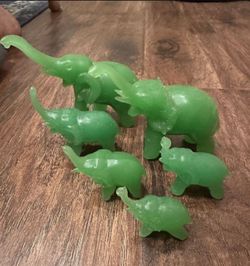 Vintage Jadeite Set Of 6 Elephant Figurines