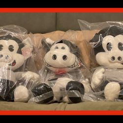 3 BRAND NEW 12 inch Classic Old School Black & White plushes LOT 