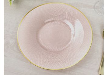 60-Pack Round Plastic Dinner Plates And 60 Dessert – Pearl Blush 10" Radial Diamond-Cut Pattern Gold Rim Party Plates, Durable Disposable Tableware