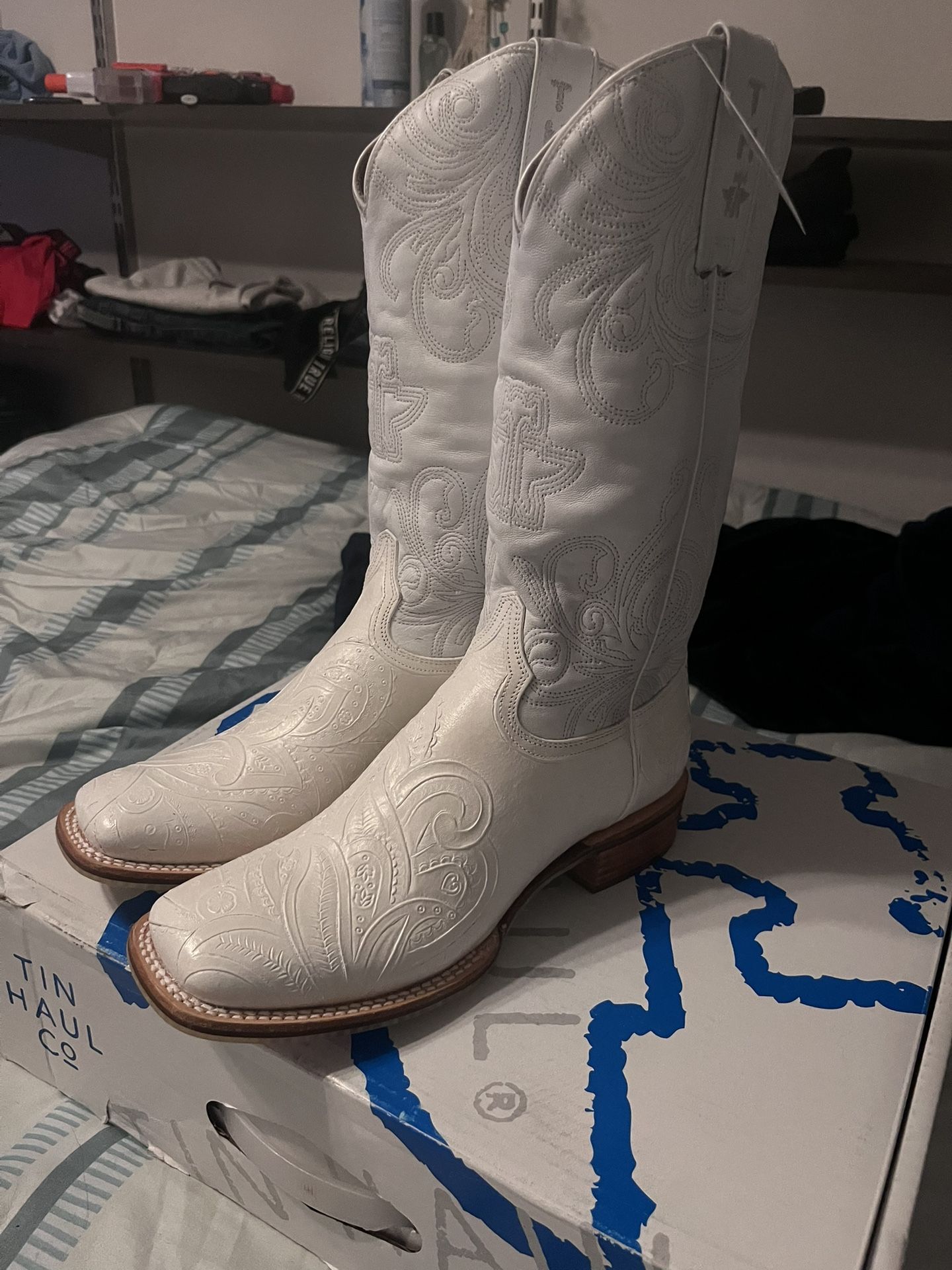 Tin Haul White Wedding Boots