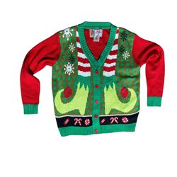 Elf Christmas Sweater Cardigan – Size Large