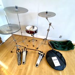 Complete drum hardware set new quiet cymbals Ludwig snare stand  bags PDP 2 leg Hihat Concept double pedal $350 Cash In Ontario 91762 Good Condition S