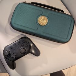 Nintendo Switch Pro Controller With Brand New "Zelda Tears Of The Kingdom" Carrying Case