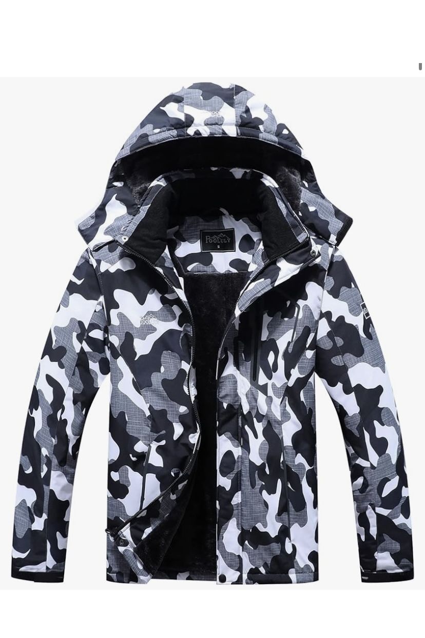 Camo Waterproof Ski Jacket Warm Winter Snow Coat Hooded size L. (S)