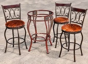 Western Bar Table + 3 Swivel Bar Stools – Glass Top