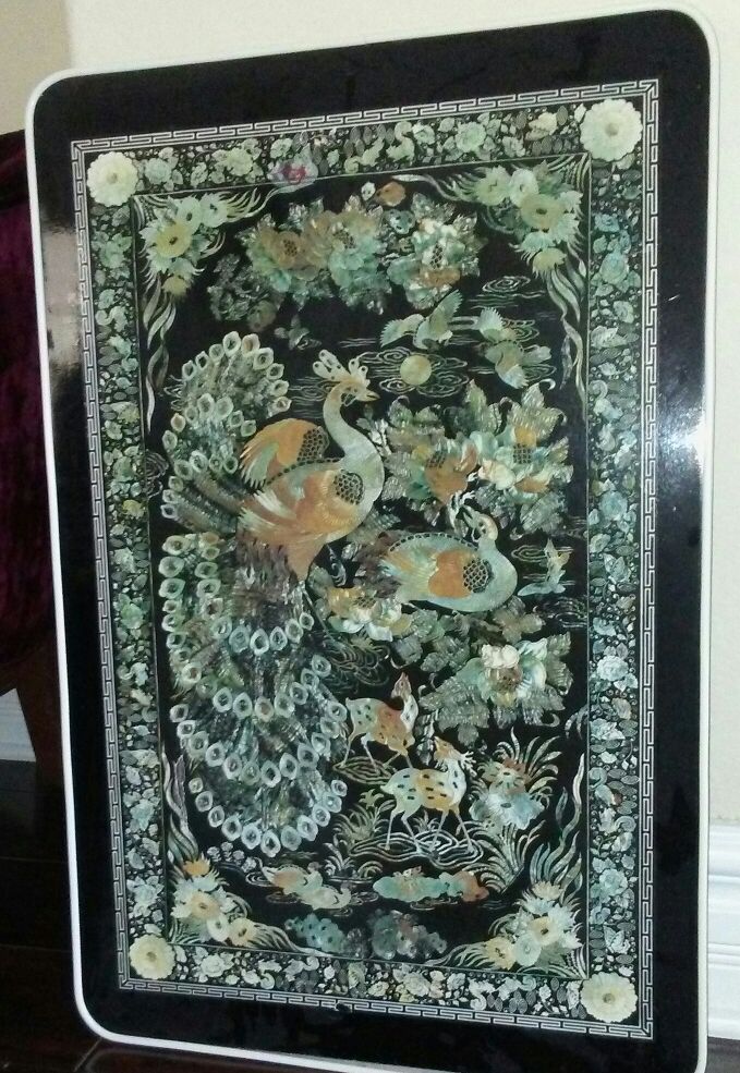Vintage rare low asian korean folding table coffee inlaid mot…