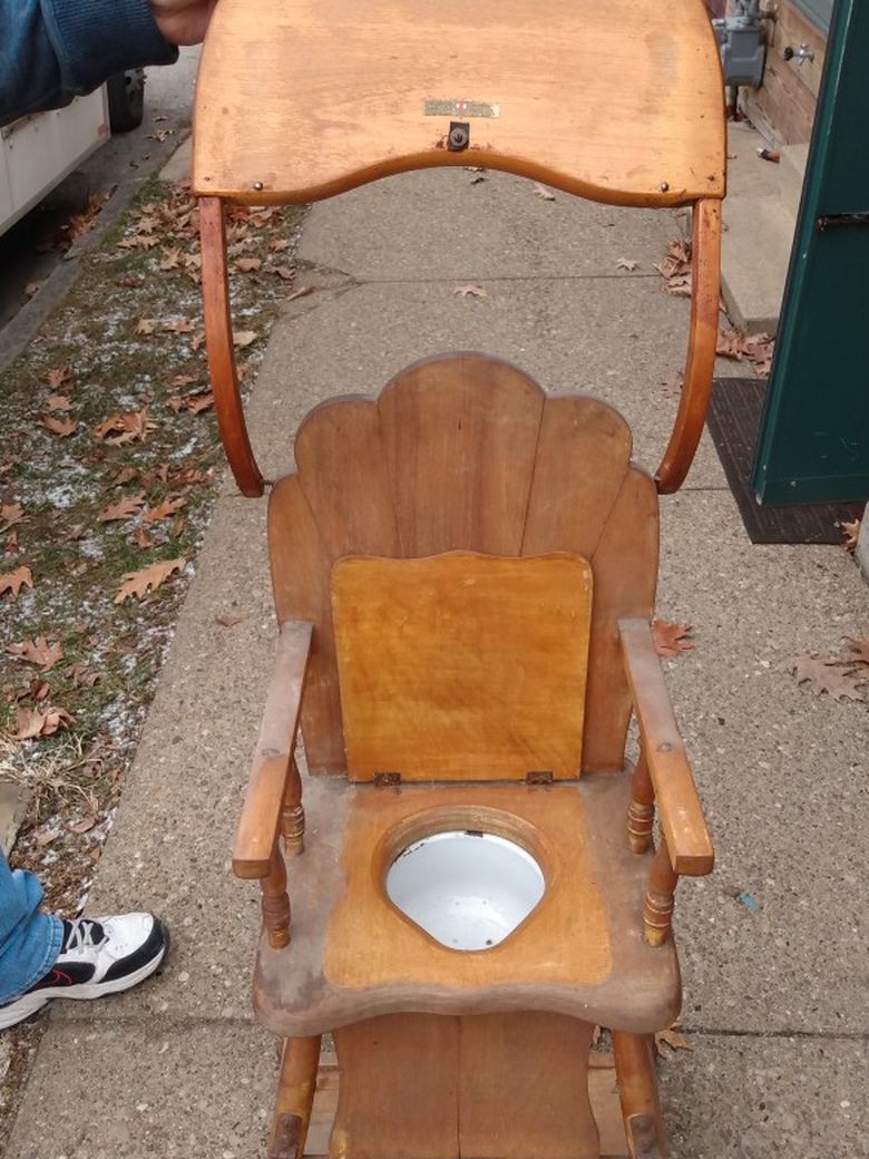 Antique High CHAIR, Potty Chair And Stroller W/ Original Toy Beads.