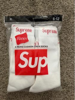 White 4 pack Supreme socks Hanes