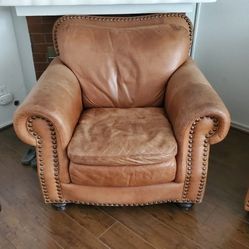 Leather Chair + Matching Ottoman