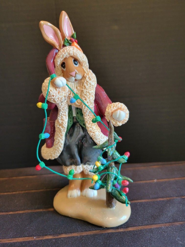 1999 Enesco Donna Little Rabbit Decorating Tree Christmas Figurine 6.5" Tall