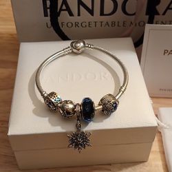 Pandora Authentic Brand New Sterling Silver Shining Stars Bracelet With Authentic Charms W/ Box 