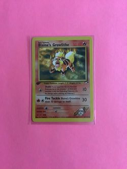 1st edition Blaine’s Growlithe 35/132 Pokemon Card from Gym Heroes