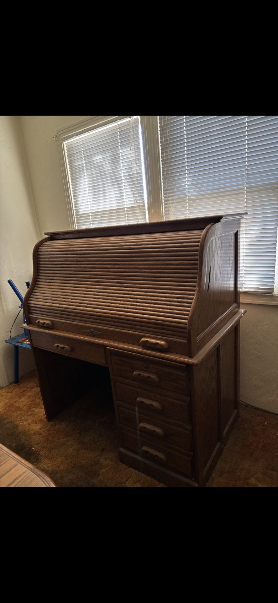 Oak Roll Top Computer Desk