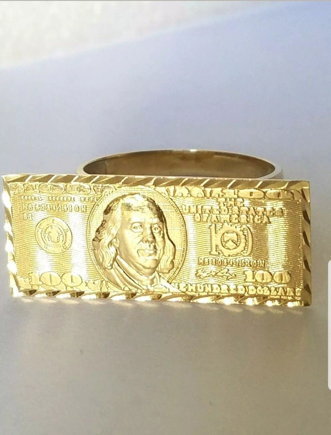 Mans woman's solid 10k yellow Gold $100 dollars bill money Ring S 7 -10