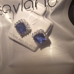 Blue Sapphire And Cz Sterling Earings. 