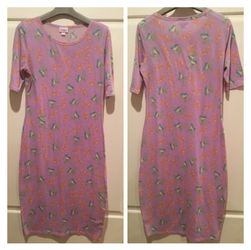 LulaRoe Julia Dress small pink blue cream green birds bird flowers floral