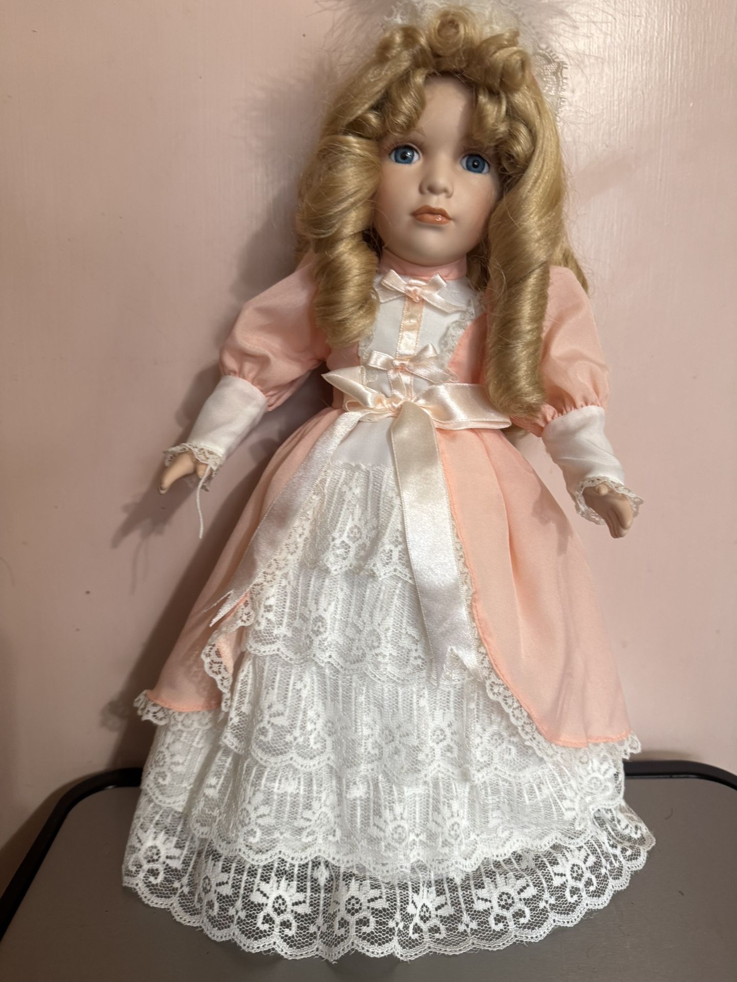 Vintage Porcelain Doll, Blonde Hair & Blue Eyes