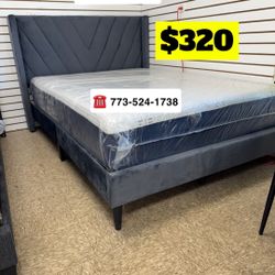 Complete bed set headboard frame quality super comfortable mattress set everything in picture for only we do same day delivery 🚚