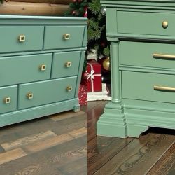 Large Dresser & Nightstand 2pc Bedroom Set Solid Wood Olive Satin New