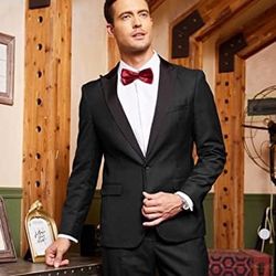 Men Suit 2 Piece with Black Lapel Slim for Wedding Groom Tuxedo Set Blazer Is Sz-XL And Pants XXL