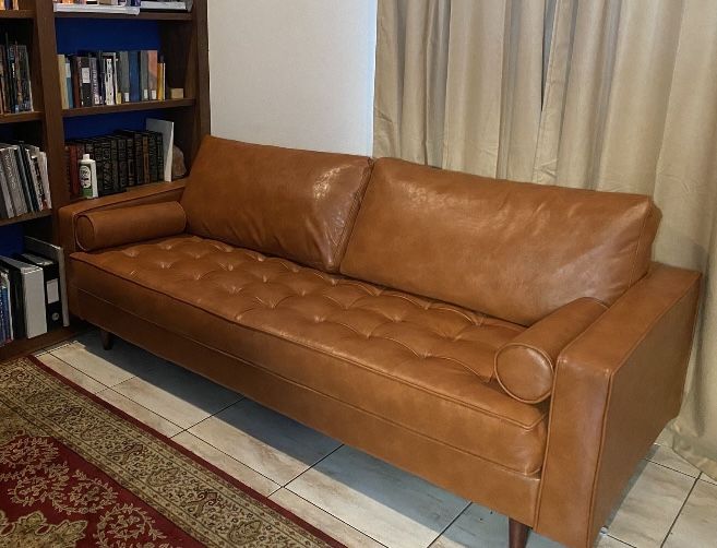 Mid Century Style Real Leather Couch
