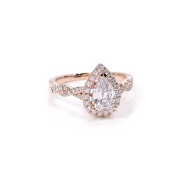 Verragio Rose Gold Pear Shaped Engagement Ring With White Gold Diamond Guard Wedding Band 