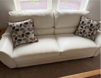 White Leather 3-Seater Sofa