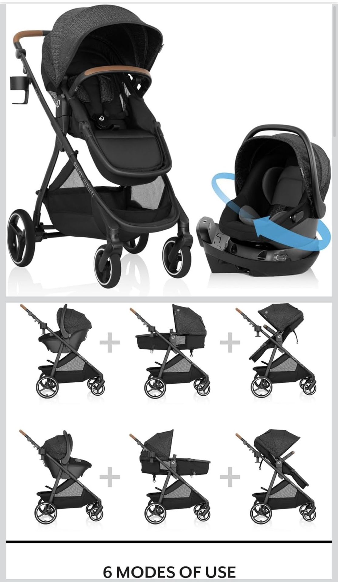 Evenflo Shyft Intuiti Travel System with Revolve180 LiteMax™ NXT Rotating Rear-Facing Lightweight Preemie and Infant Car Seat 3-30 lbs. (gray)