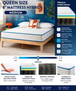 Queen size 8" hybrid mattress  MEDIUM