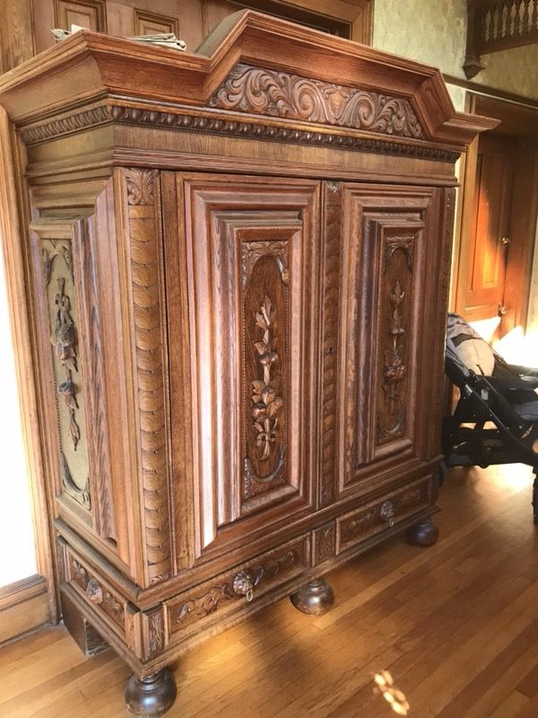 Antique ornately carved oak armoire late 1700’s- original price over $6000