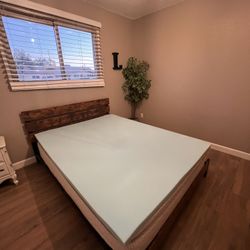Queen Bed; Frame, Mattress And Pad