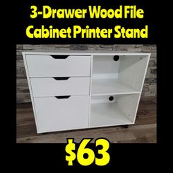 New 3-Drawer Wood File Cabinet Printer Stand: Njft