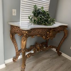 Leopard Print Entry Table With Mirror and gray Marble Top (HEAVY 