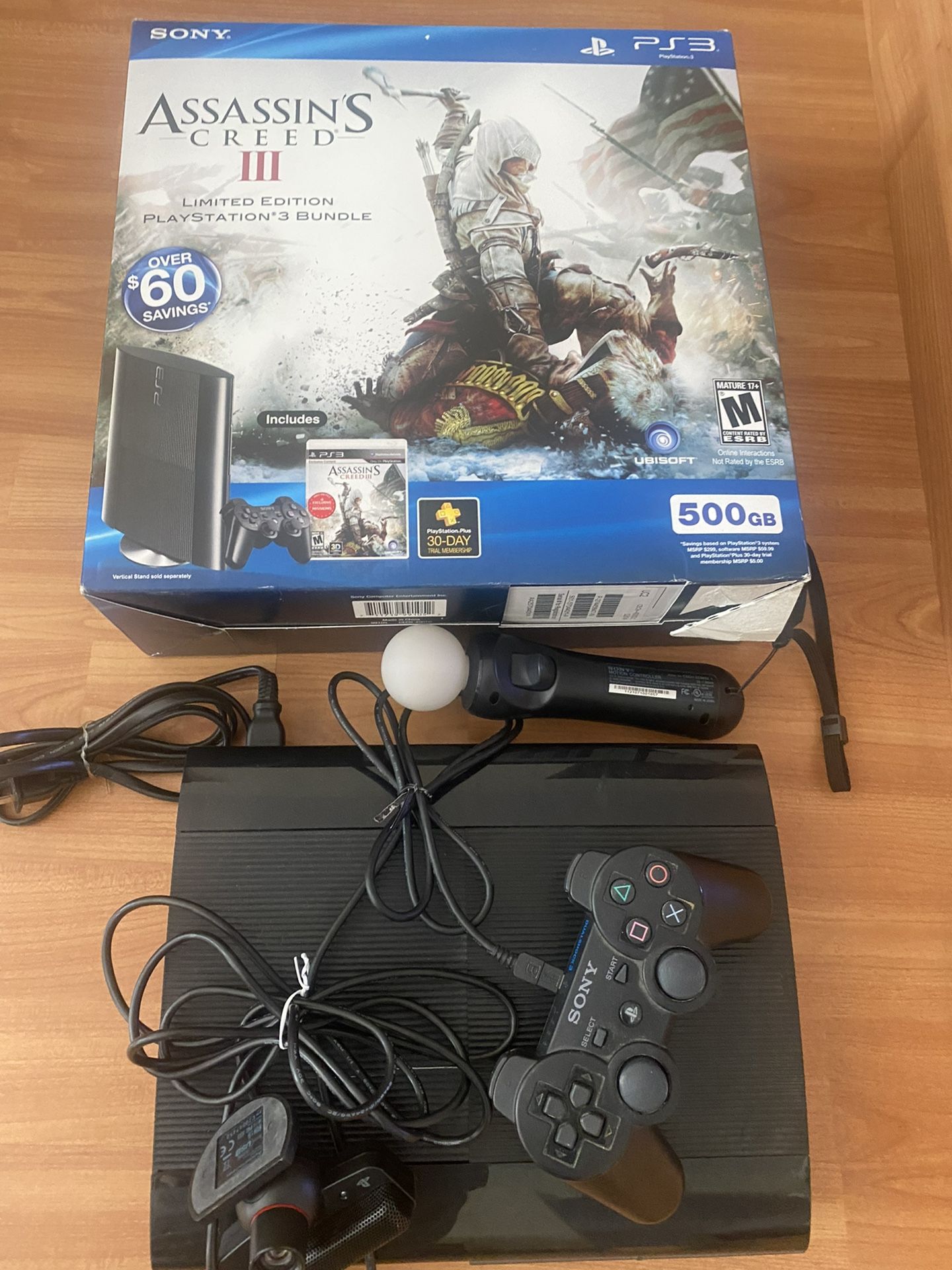 PS3 500 GB W/ Assassin's Creed III & Just Dance