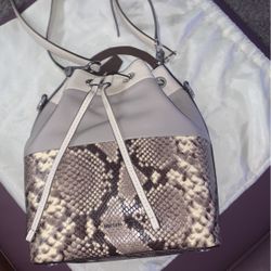 Michael Kors Snakeskin And Gray Drawstring Bucket Purse