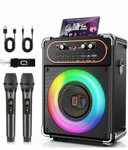 Karaoke Machine, Portable Bluetooth Speaker with 2 Wireless Microphones f...