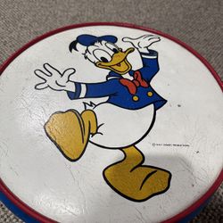 Rare Vintage Walt Disney Productions Donald Duck Four Legged Vinyl Padded Stool. 10" High x 13" in Diameter