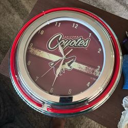 Arizona Coyotes Neon Light Up Clock Battery & Cord Operated