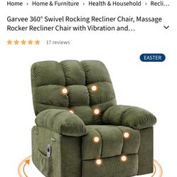 Garvee 360° Swivel Rocking Recliner Chair, Massage Rocker Recliner Chair with Vibration and Heat,Oversized Rocker Recliner Single Sofa with Side Pocke
