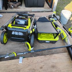 RYOBI NEW SELF PROPELLED LAWN MOWER, USED BLOWER,WEED EATER/EDGER,SAW ZAW,LEAF BLOWER, BATTERY , CHARGER,PACKAGE DEAL