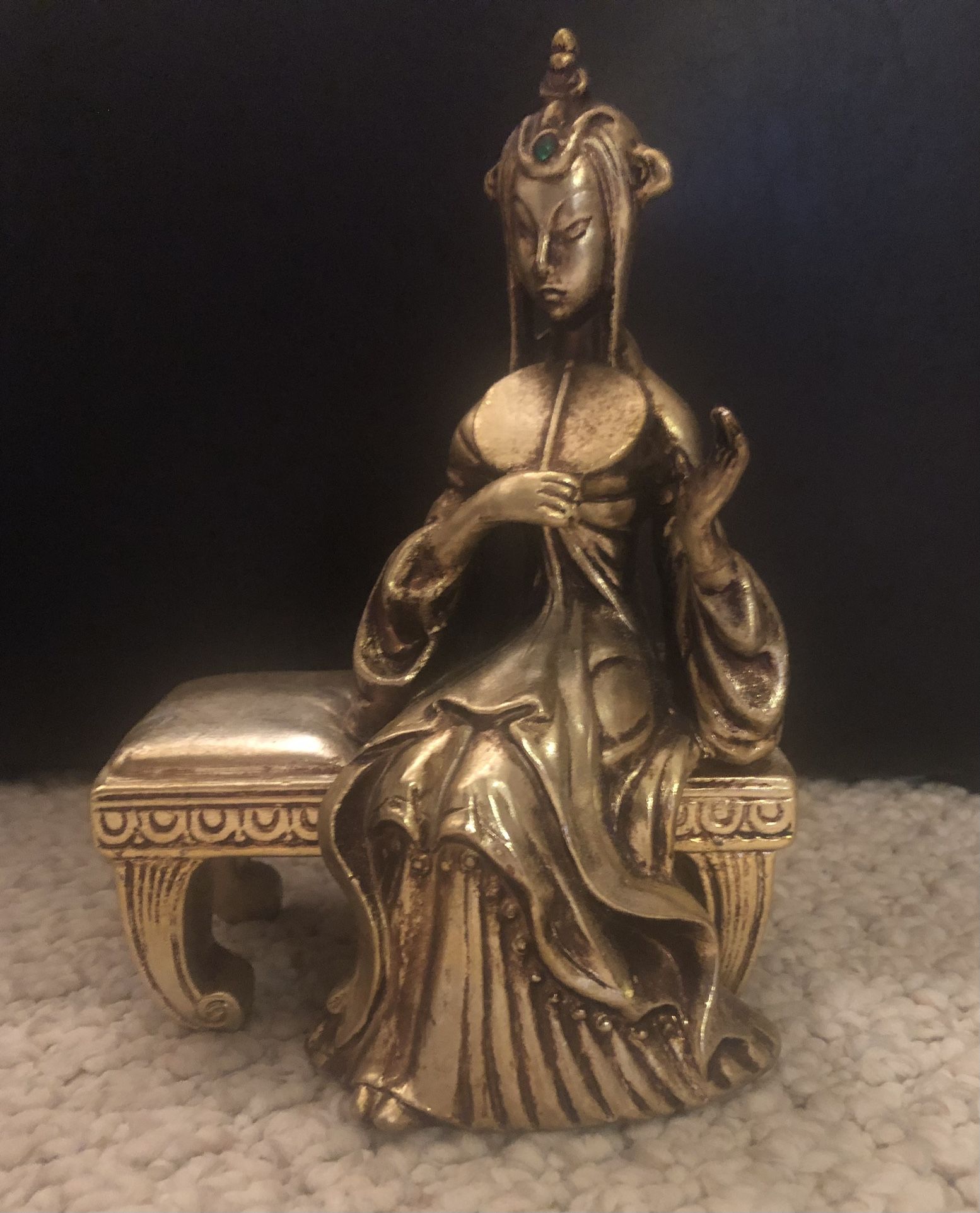 Vintage Ceramic Asian Woman Gold Toned Statue 6 X 4 X9”H