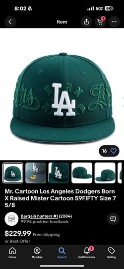 BORN X RAISED LOS ANGELES DODGERS MISTER CARTOON 59Fifty NEW