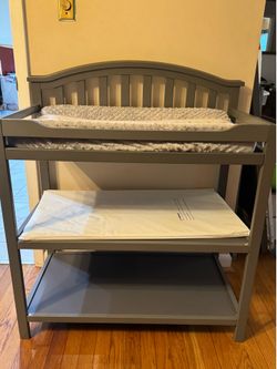 Grey Wooden Changing Table with Shelves