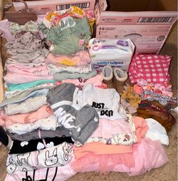 Baby girl clothes & accessories lot.