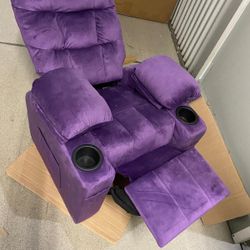 MCombo Reclining armchair for large children from 3 years old, Reclining sofa for small children with cup holder (velvet, Violet color)